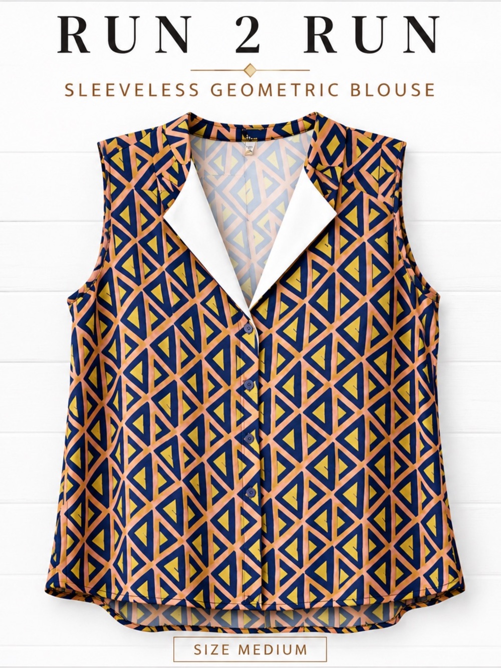 Run 2 Run Geometric Sleeveless Blouse Medium High Low Hem Boho Top